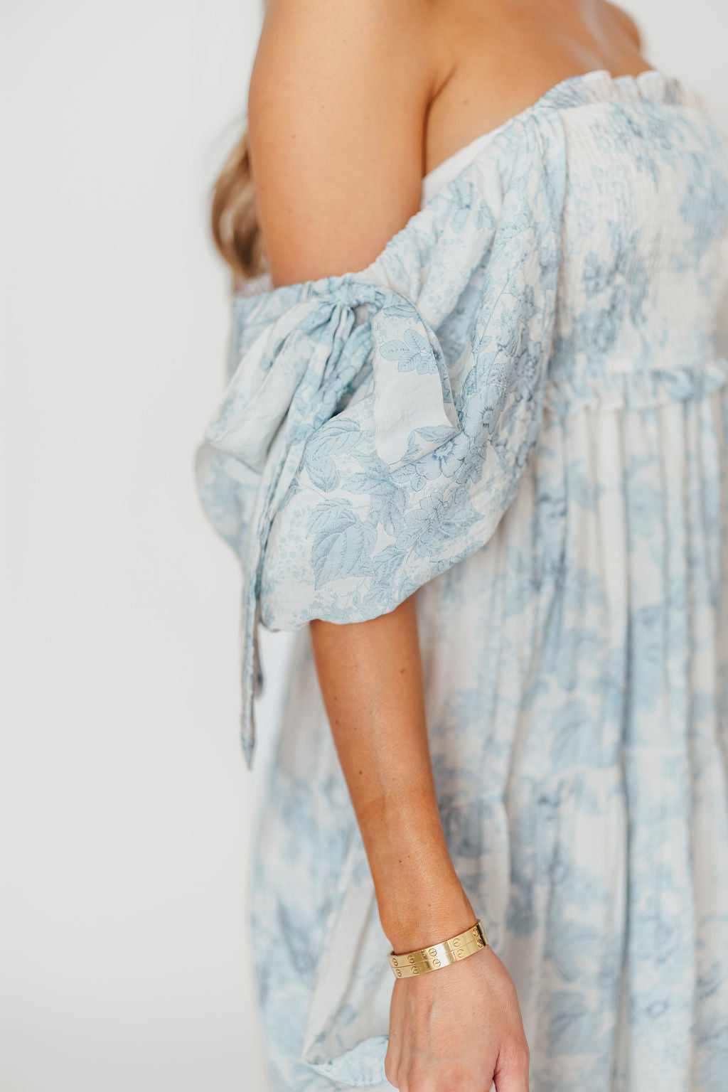Elena Floral Print Smocked Midi Dress in Blue - Bump Friendly Maternity Dress & Inclusive Sizing for Women - Perfect for Baby Showers, Bridal Events & Summer Weddings