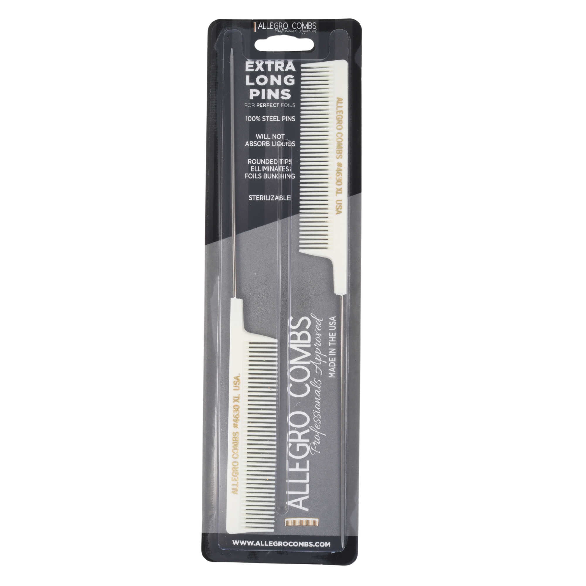 Allegro Combs XL #4630 - Set of 2 Wide Tooth Pintail Combs for Thick Hair & Styling - Perfect for Salon Professionals & Home Use