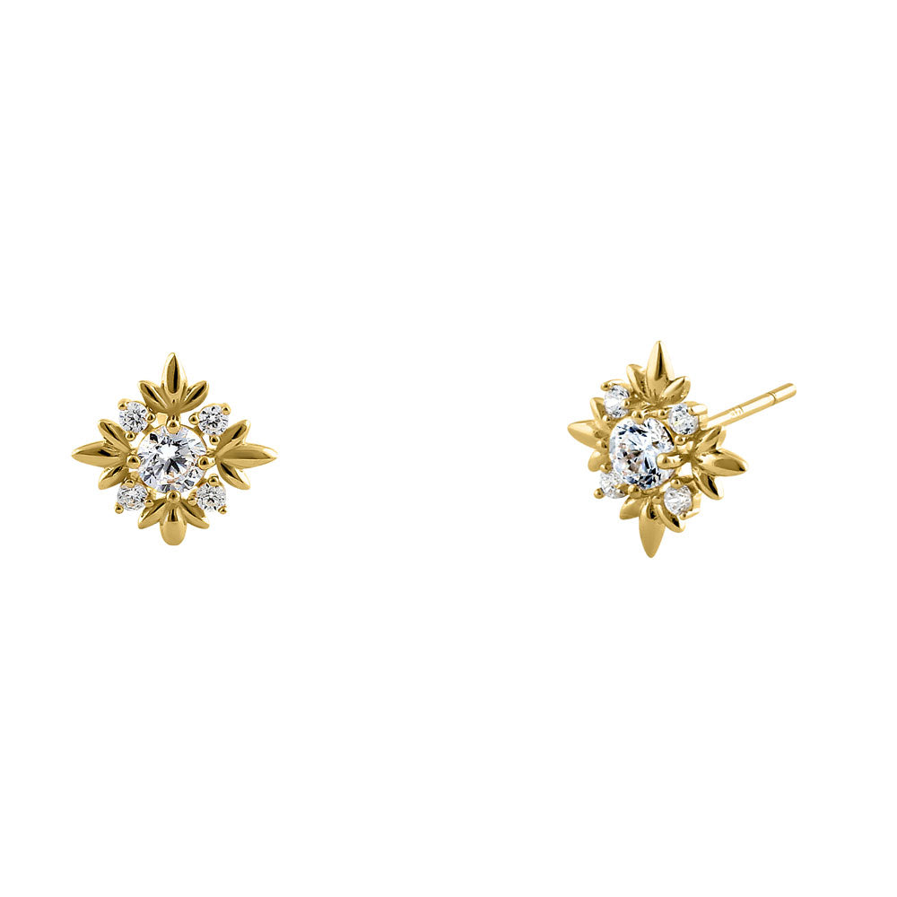 14K Solid Yellow Gold Round Star Cubic Zirconia Stud Earrings for Women – Perfect for Everyday Wear, Gifts & Special Occasions