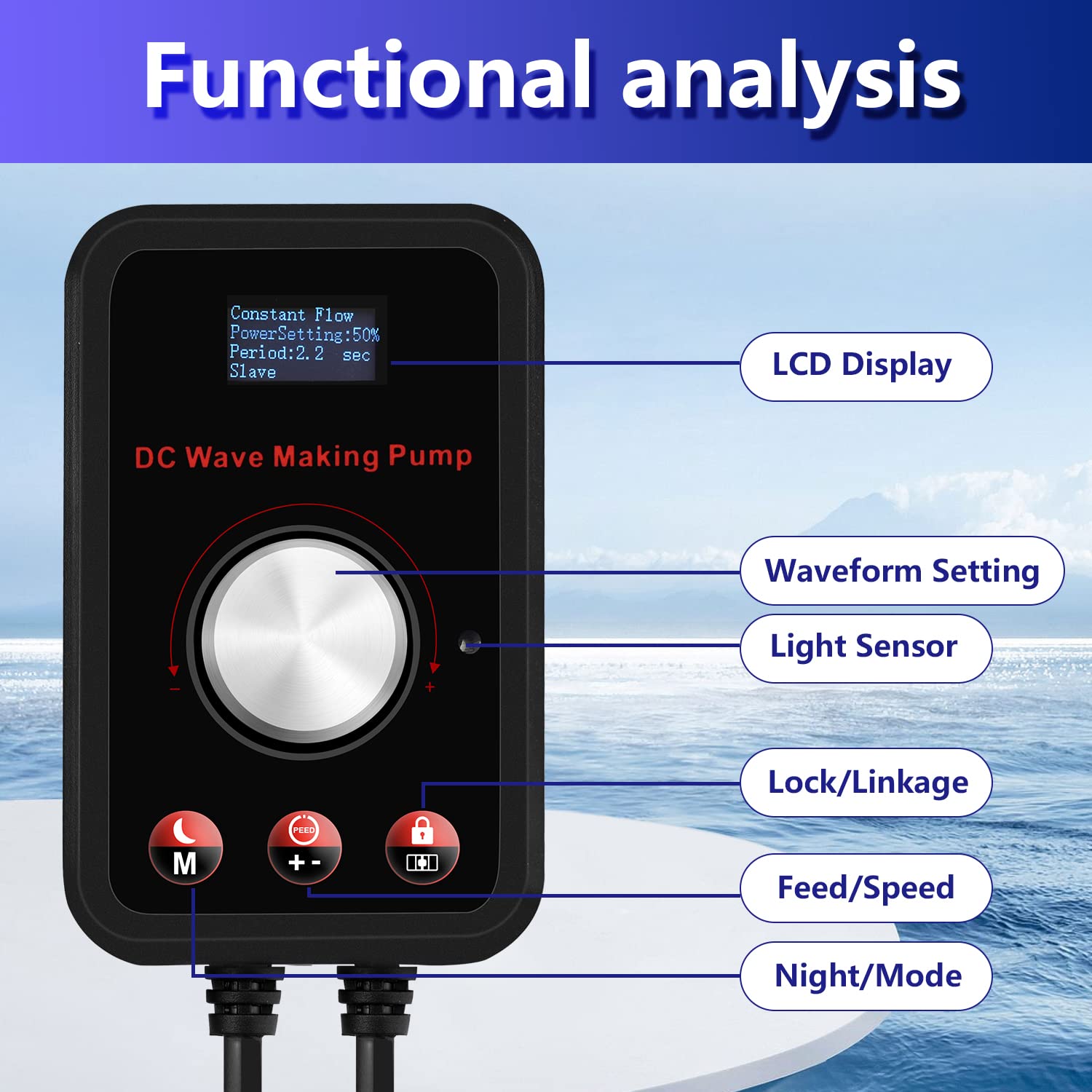 520-2600GPH 15W Aquarium Wave Maker Pump - 24V DC Fish Tank Powerhead with Ultra Quiet Sine Wave Technology - High Flow Water Circulation for Freshwater & Saltwater Tanks - Perfect for Reef, Coral, and Marine Aquariums