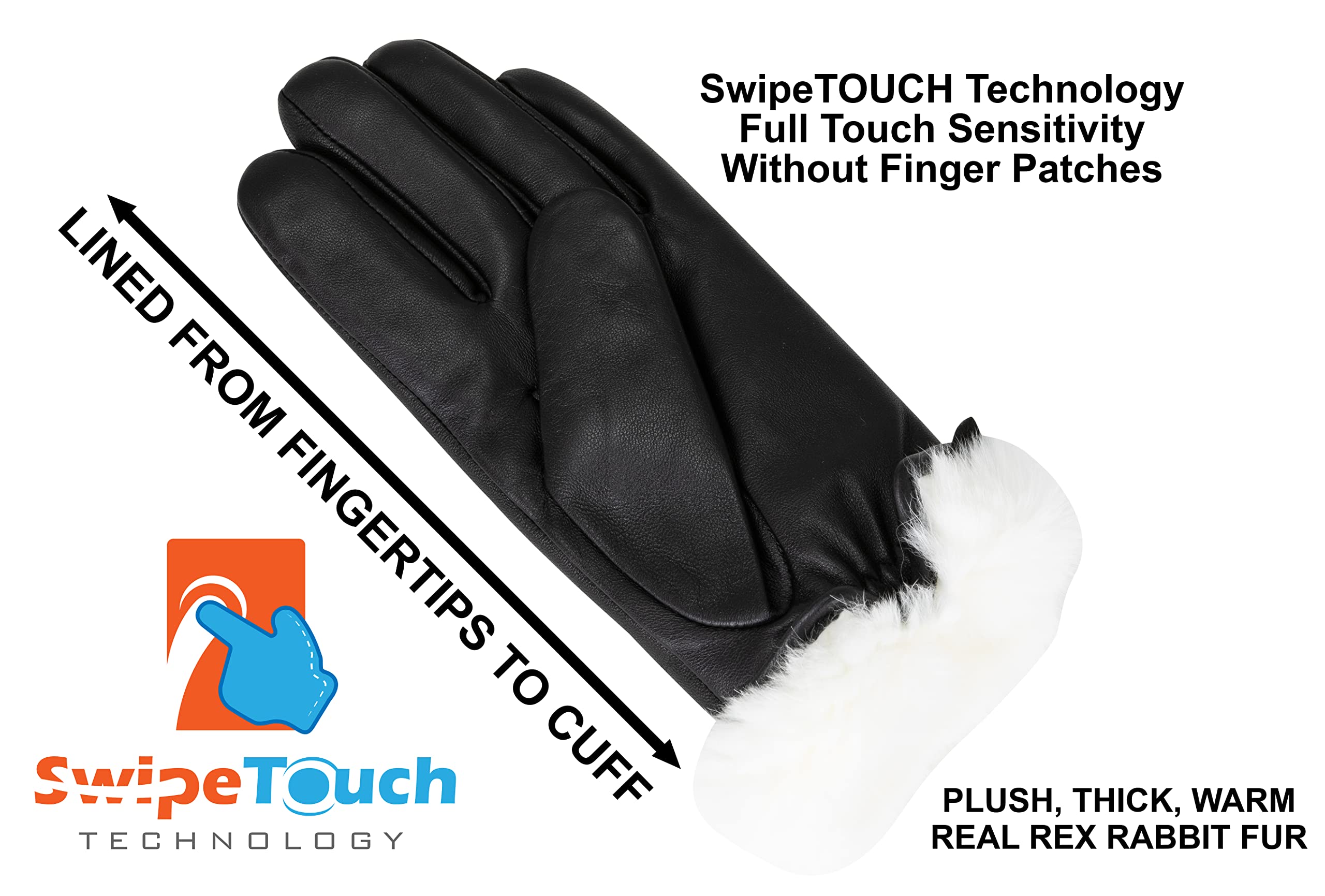 Women's Rabbit Fur Lined Sheepskin Leather Gloves - Touchscreen Winter Gloves for Women with Gift Box | Warm Cold Weather Accessories for Driving, Skiing & Outdoor Activities
