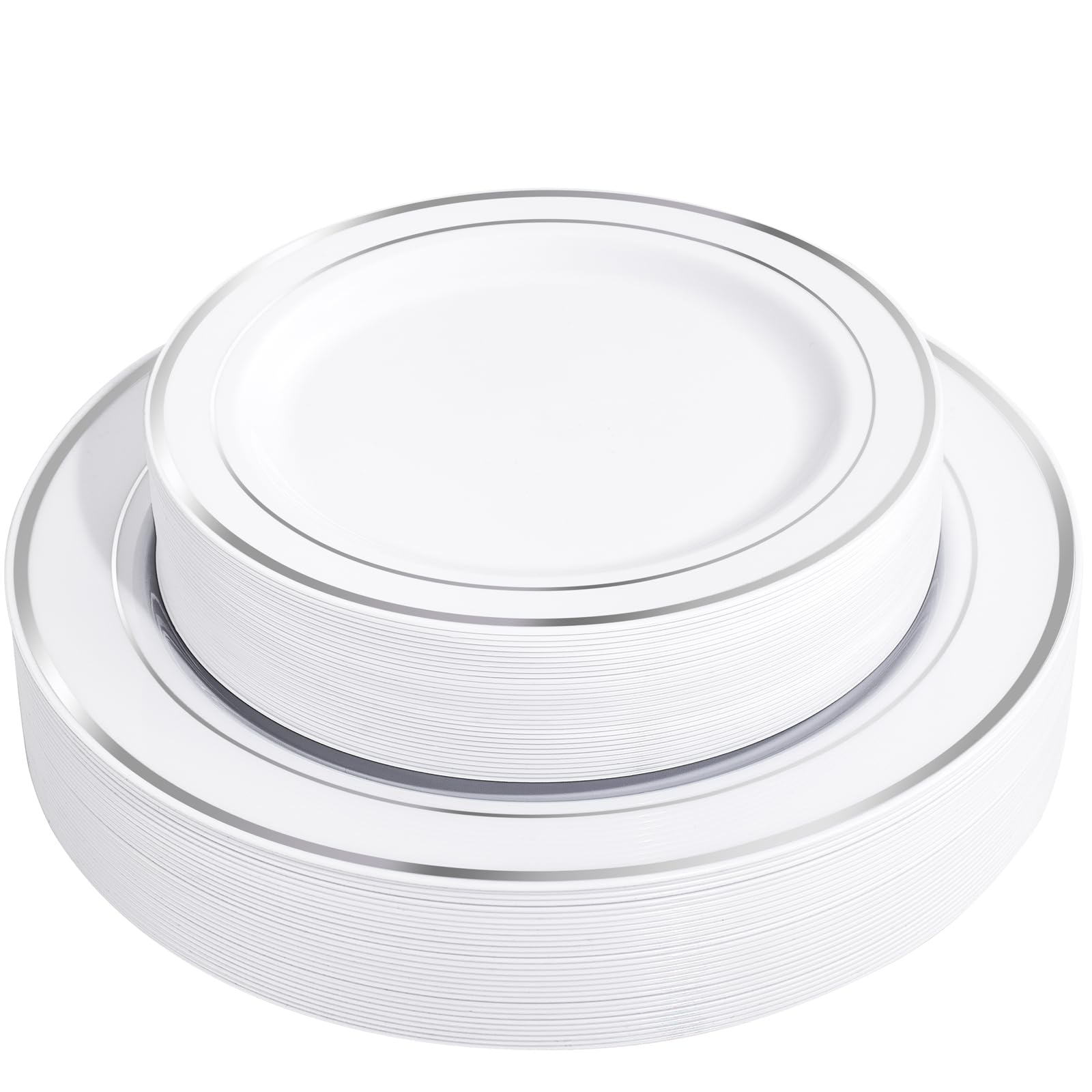 FLOWERCAT 60-Pack Heavy Duty Silver & White Plastic Plates Disposable - 30PCS 10.25