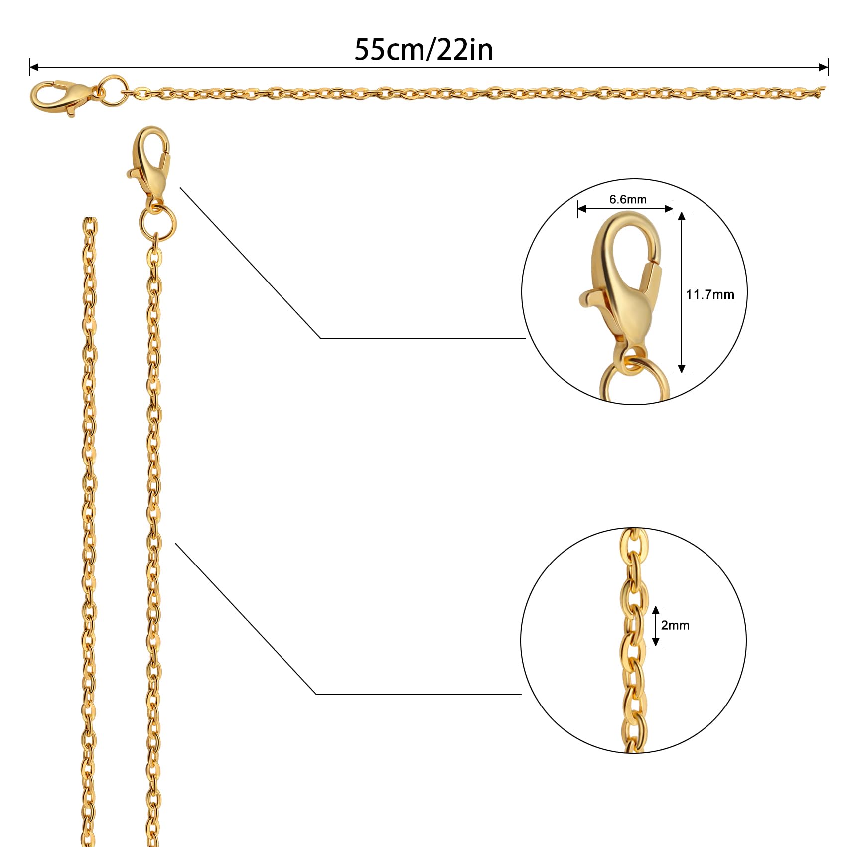 Lemonkey 24 Pack Gold Plated Necklace Chains Bulk - 22 Inch DIY Cable Link Chains for Jewelry Making, Pendants & Crafting - Perfect for Necklaces, Bracelets & Gift Making
