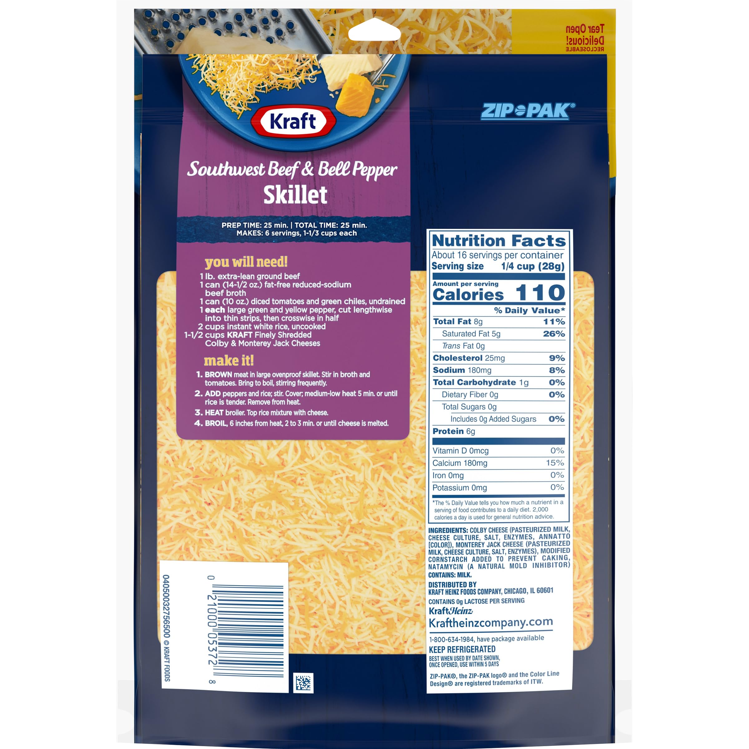 Natural Colby Jack Shredded Cheese - Kraft Finely Shredded, 16 oz Resealable Pouch | Perfect for Tacos, Sandwiches & Cheese Melts