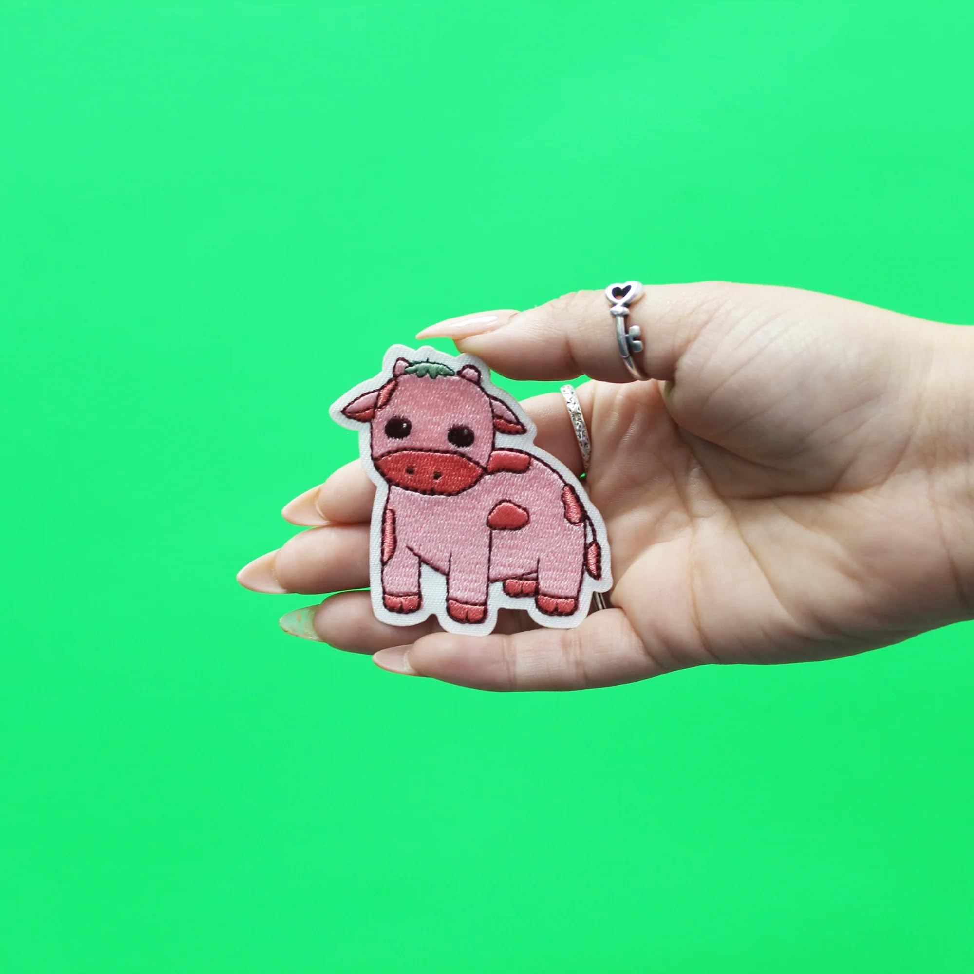 Strawberry Milk Cow Embroidered Iron On Patch - Cute Kawaii DIY Sewing Applique for Jackets, Backpacks & Denim (2.5