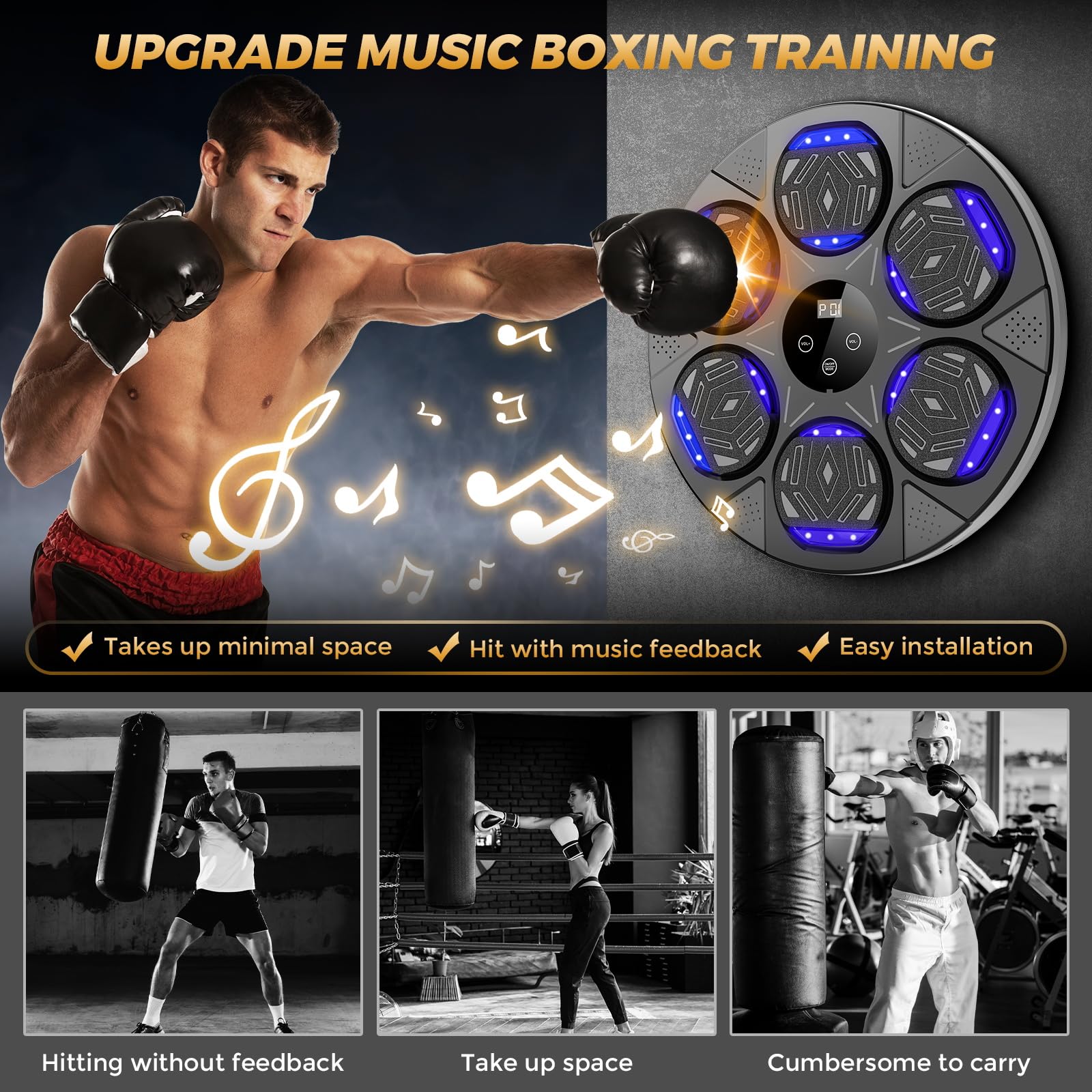 Smart Bluetooth Music Boxing Machine with Boxing Gloves - Wall Mount Punching Bag for Adults & Kids - Home Gym Boxing Target Workout Equipment (Upgrade) - Perfect for Fitness Training, Stress Relief & Family Fun