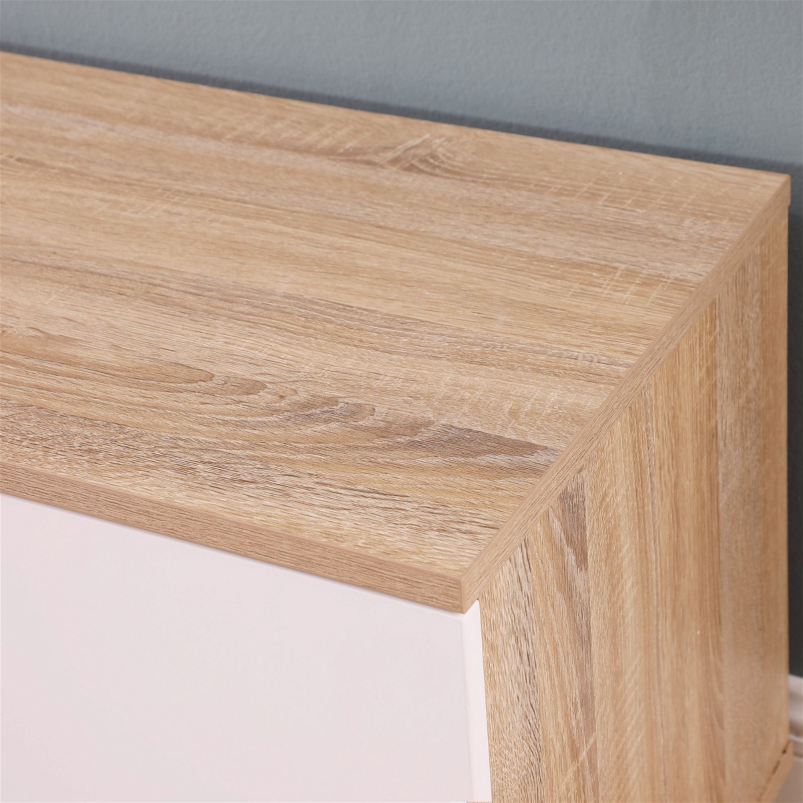 DELUX 200cm Oak & White TV Stand Entertainment Unit with Storage - Modern Media Console for Living Room, Home Theater & Gaming Setup