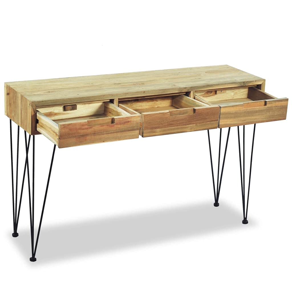 Industrial Metal End Table - Round Side Table for Sofa & Living Room, Sturdy Teak Console Table 47.2