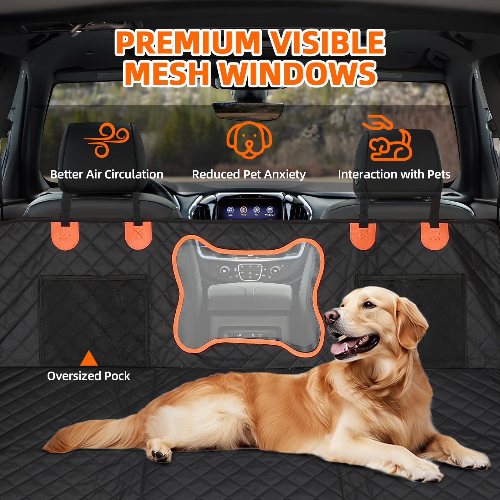 FAHKNS Heavy Duty Dog Car Seat Cover for Trucks - Waterproof Pet Hammock with Hard Bottom & Strong Support for Full Size Pickups (F150/RAM1500/Silverado Crew Cab) - Perfect for Road Trips & Outdoor Adventures