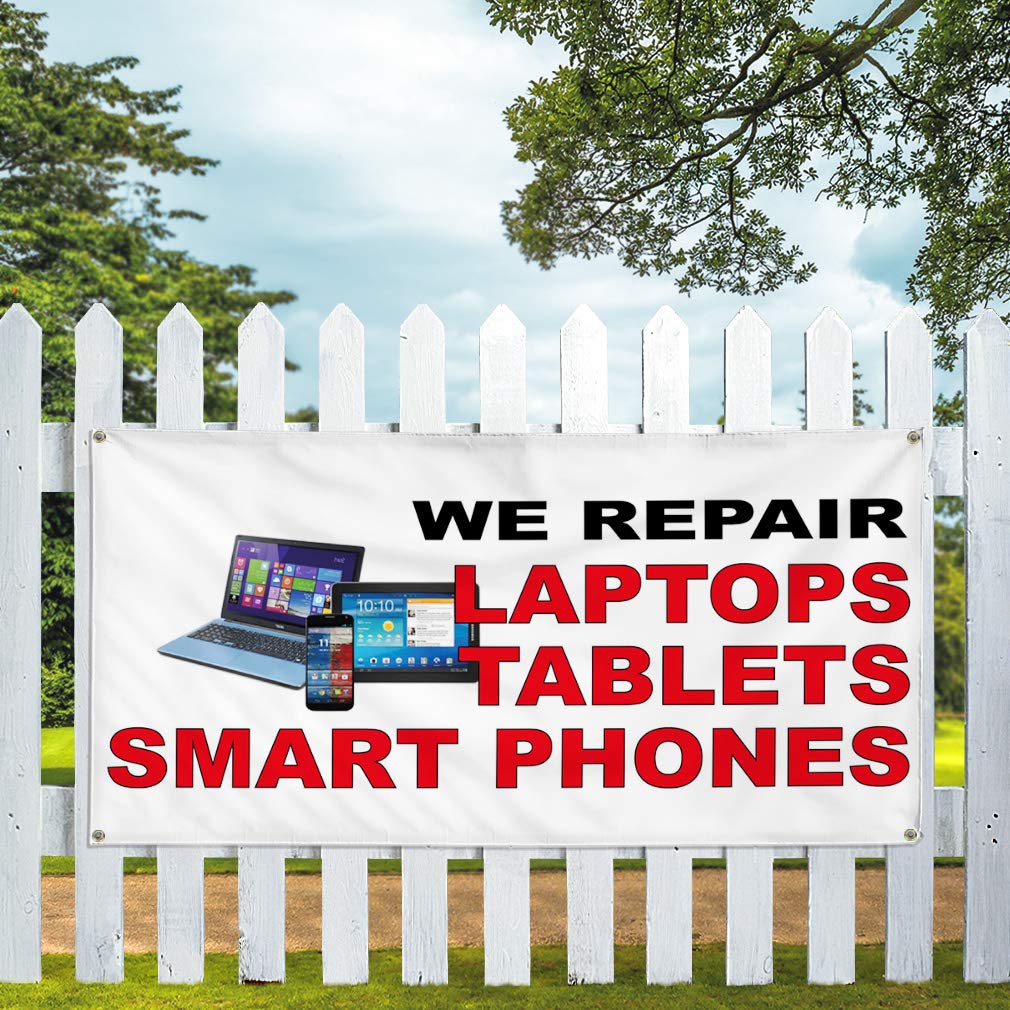 Durable Vinyl Banner 24x36 Inches - Weatherproof, Outdoor & Industrial Use with 4 Grommets (Black/Red) | Perfect for Retail, Yard Signs & Tech Repair Shops (Laptops, Tablets, Smartphones)
