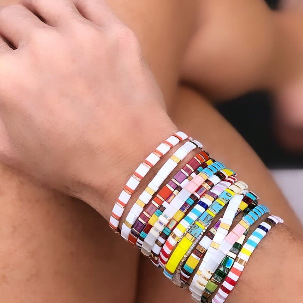 Sonateomber Women's Tila Flat Beaded Stretch Bracelets - Colorful Stackable Beaded Bracelets for Everyday Wear, Gifts & Boho Fashion Accessories