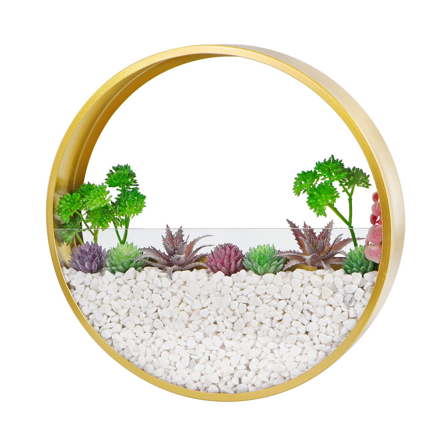 3-Pack Round Metal Glass Wall Hanging Planters - Gold Indoor/Outdoor Wall Planter Pots for Home, Office & Garden Decor