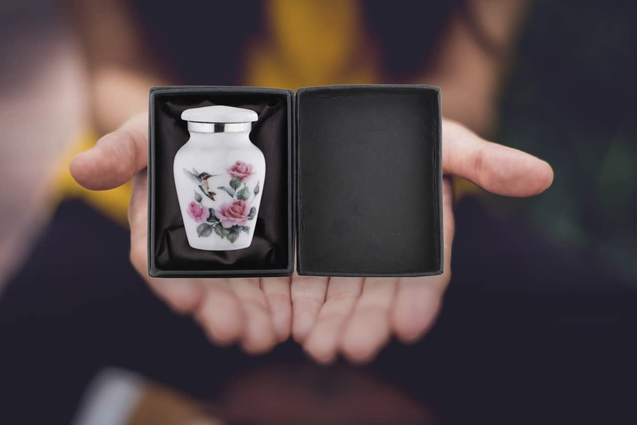BOLD & DIVINE Handcrafted Hummingbird Keepsake Urn for Human & Pet Ashes - Small Memorial Urn with Velvet Bag & Funnel - Perfect for Home Memorials, Pet Remembrance & Travel Scattering Ceremonies