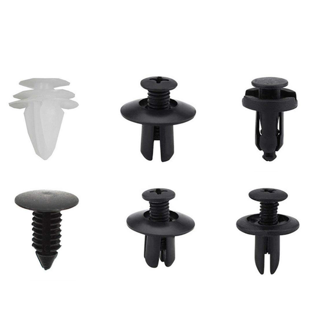 100pcs HE26 Car Bumper Retainer Clips - Nylon Fastener Rivet Kit (6mm/7.6mm/8mm/8.8mm) - Black Door Trim Panel & Bumper Push Rivet Clips for Auto Repair & Maintenance - Universal Fit for Most Vehicles