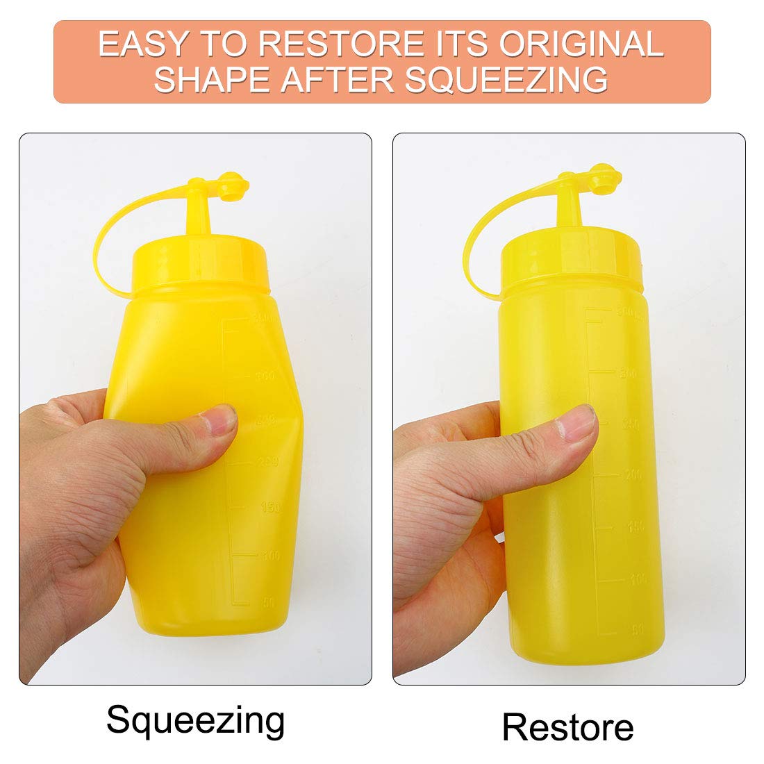 uxcell 16 Oz Plastic Condiment Squeeze Bottles with Cap - Perfect for Ketchup, BBQ Sauce, Salad Dressing, Syrup & Olive Oil Dispenser - Durable Kitchen & Bar Accessories (Yellow) - Ideal for Restaurants, Home Kitchens & Outdoor BBQs