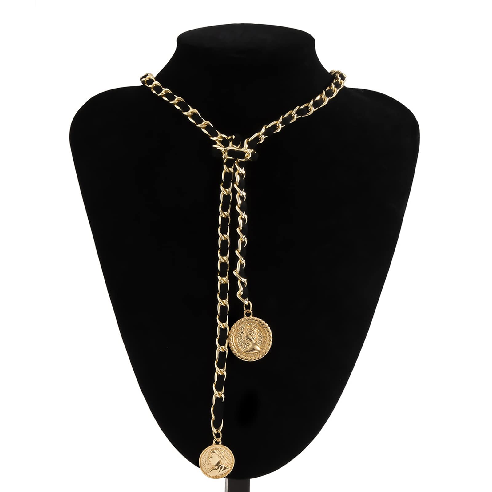 Women's Thick Gold Chain Necklace - Silver Plated Vintage Velvet Coin Pendant Jewelry for Women | Perfect for Parties, Date Nights & Special Occasions