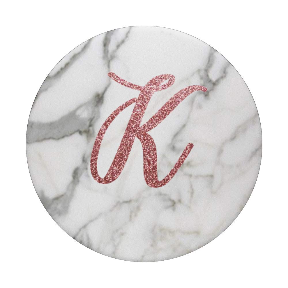 Elegant Monogram Letter K on White & Grey Marble with Rose Gold Sparkle - Perfect for Personalized Gifts, Home Decor & Wedding Favors