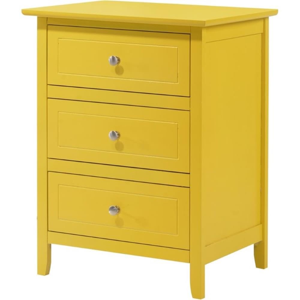 Glory Furniture Daniel 3-Drawer Nightstand in Yellow - Modern Bedside Table for Bedroom, Guest Room & Nursery
