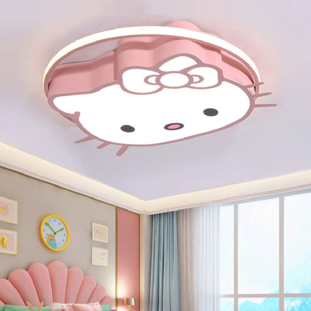 **Pink LED Dimmable Kitty Ceiling Lamp for Kids Room - Ultra-Thin Acrylic Cartoon Chandelier, Creative Nursery Lighting for Girls & Boys Bedroom - Perfect for Bedtime Stories & Playtime**