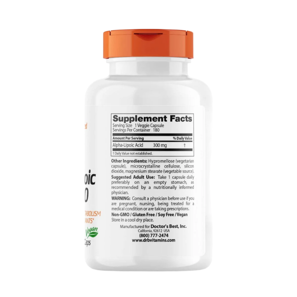 Doctor's Best Alpha Lipoic Acid 300mg - 180 Vegan Capsules for Antioxidant Support & Blood Sugar Balance - Perfect for Daily Wellness & Nerve Health Supplement