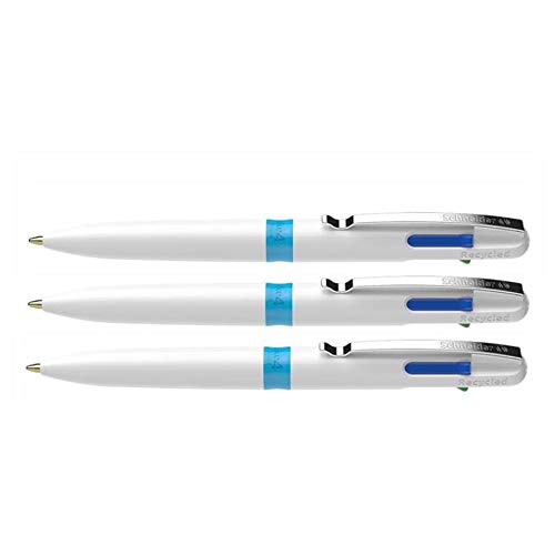 SCHNEIDER 3-Pack Ballpoint Pens - 4 Assorted Colors, Medium Tip, Viscoglide Ink, Plastic Barrel - Perfect for Office, School & Note Taking