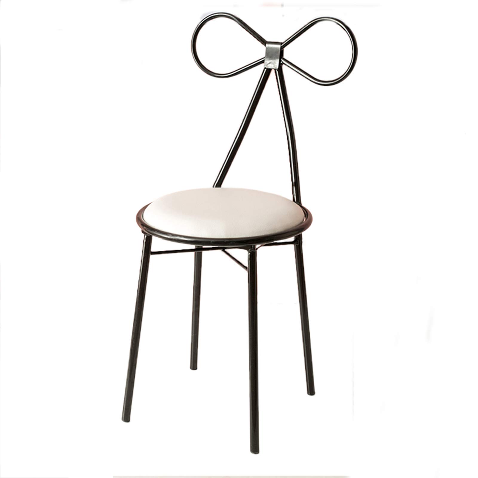 JHSLXD Makeup Vanity Chair with PU Leather/Flannel Upholstery - Black Backrest Dressing Stool, Wrought Iron Frame for Bedroom, Lounge & Reading - White Decorative Furniture for Home & Salon Use