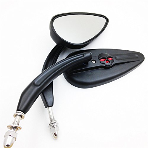 SMT-Skull Flame Side Mirrors for Harley-Davidson 1984-2014 Models - Universal Fit for Most H-D Bikes Including FXDWG2 - Black Custom Motorcycle Accessories - Perfect for Cruiser and Chopper Style Upgrades