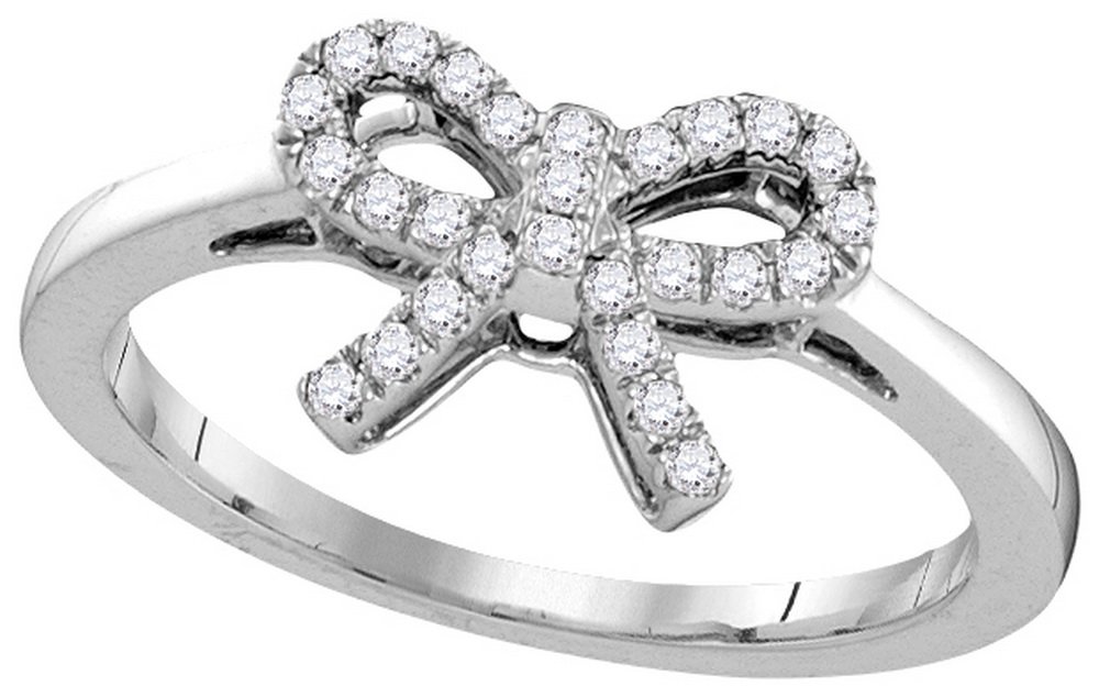 Dazzlingrock 10K White Gold Women's Round Diamond Bow Knot Ring - 1/6 CTW Elegant Ribbon Design for Engagement, Anniversary & Special Occasion Gifts