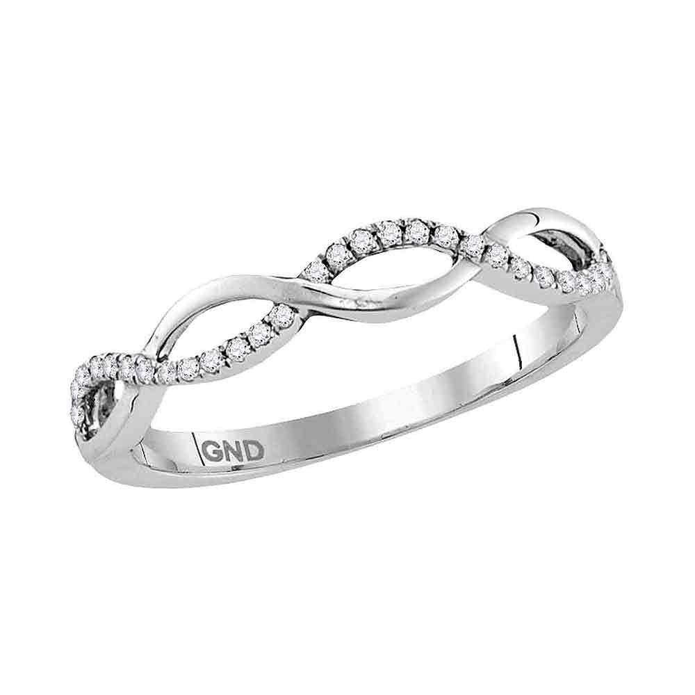 10K White Gold Women's Round Diamond Twist Band Ring - 1/6 Cttw, Elegant Wedding, Engagement, Anniversary Jewelry Gift for Her