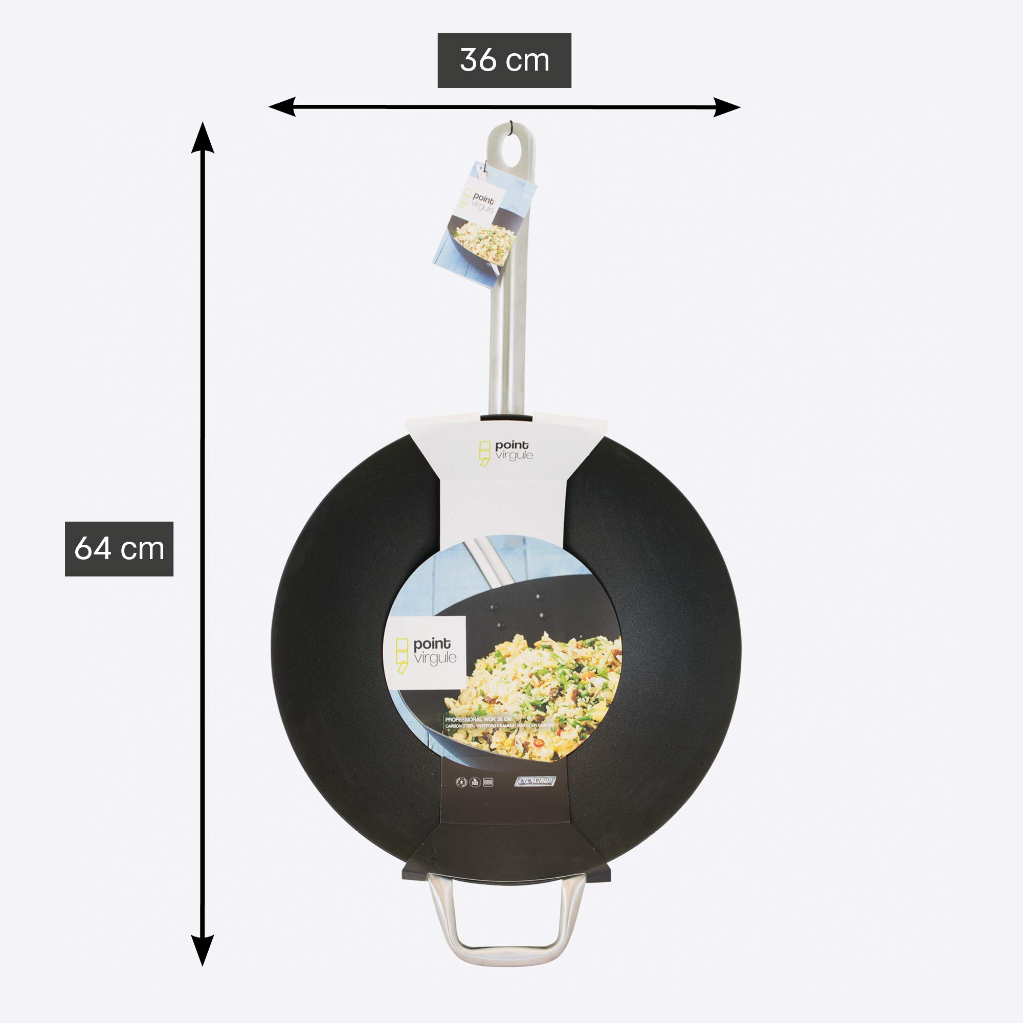 Carbon Steel Non-Stick Wok Pan 36cm - Stainless Steel Handle - Black Coating - Perfect for Stir-Frying, Sautéing & Deep Frying - Professional Restaurant Quality Cookware for Home Chefs