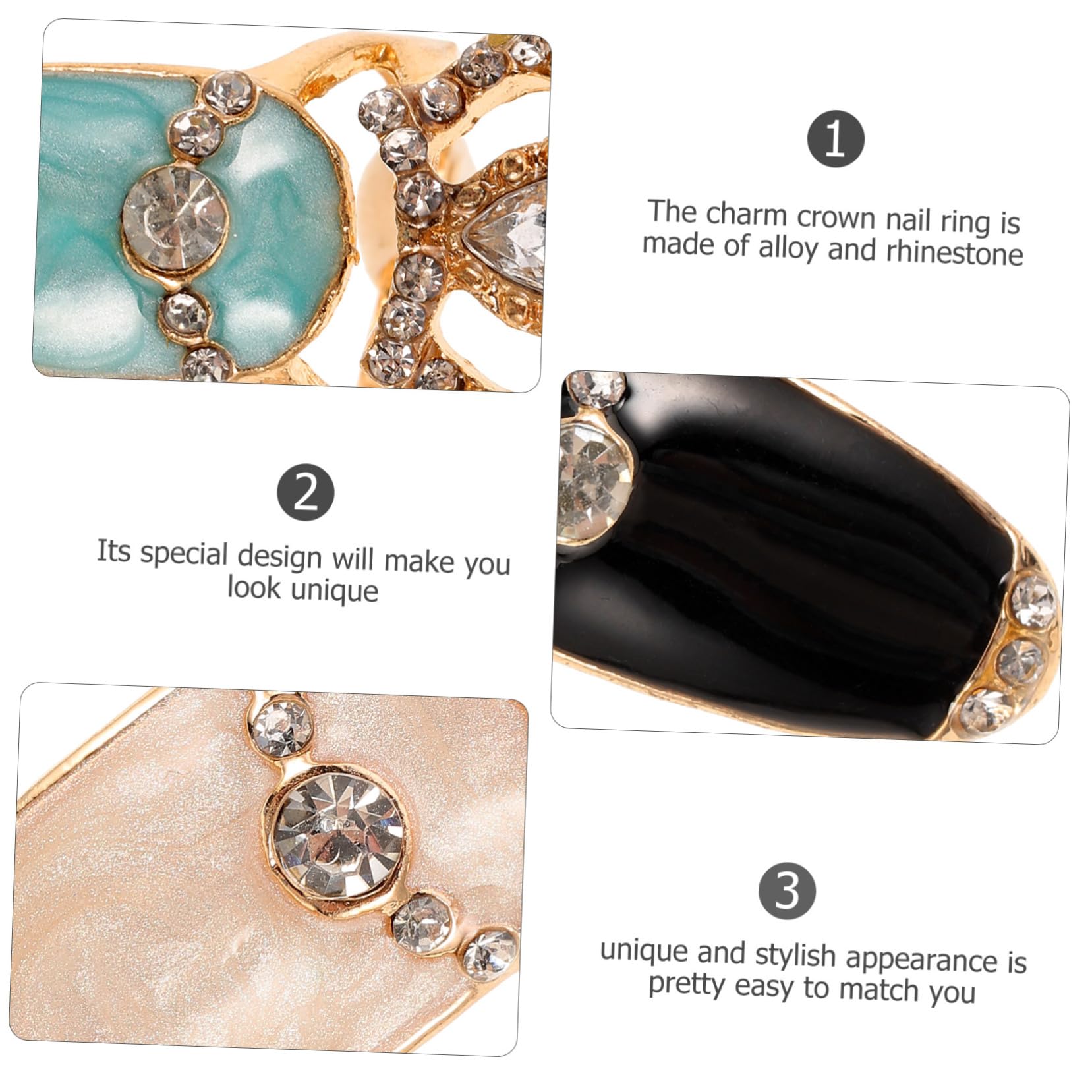 Uonlytech 4pcs Trendy Women's Nail Rings - Elegant Manicure Jewelry Set with Crown & Pointed Design for Nail Art Decor (Perfect for Parties, Weddings & Special Occasions)