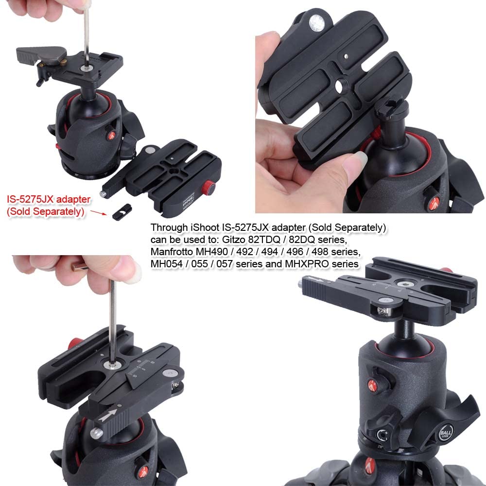 iShoot All-Metal Quick Release Clamp Adapter with Self-Locking Lever & Fine-Tuning Knob - Compatible with Manfrotto 200PL, Arca-Swiss Plates & Tripod Ball Heads - Perfect for DSLR, Mirrorless Cameras & Video Rig Setups