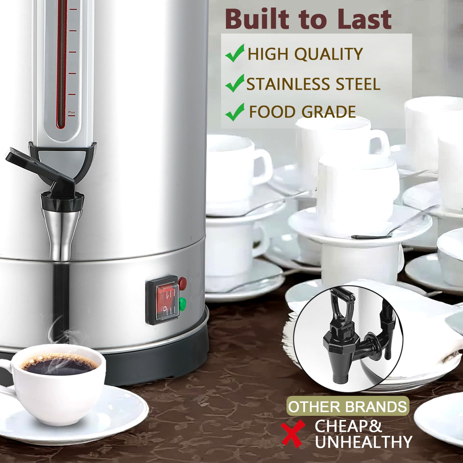 160 Cup Commercial Coffee Urn - 24L Large Stainless Steel Hot Beverage Dispenser with Dual Layers - Perfect for Office Coffee Breaks, Business Catering, Church Events & Restaurant Use