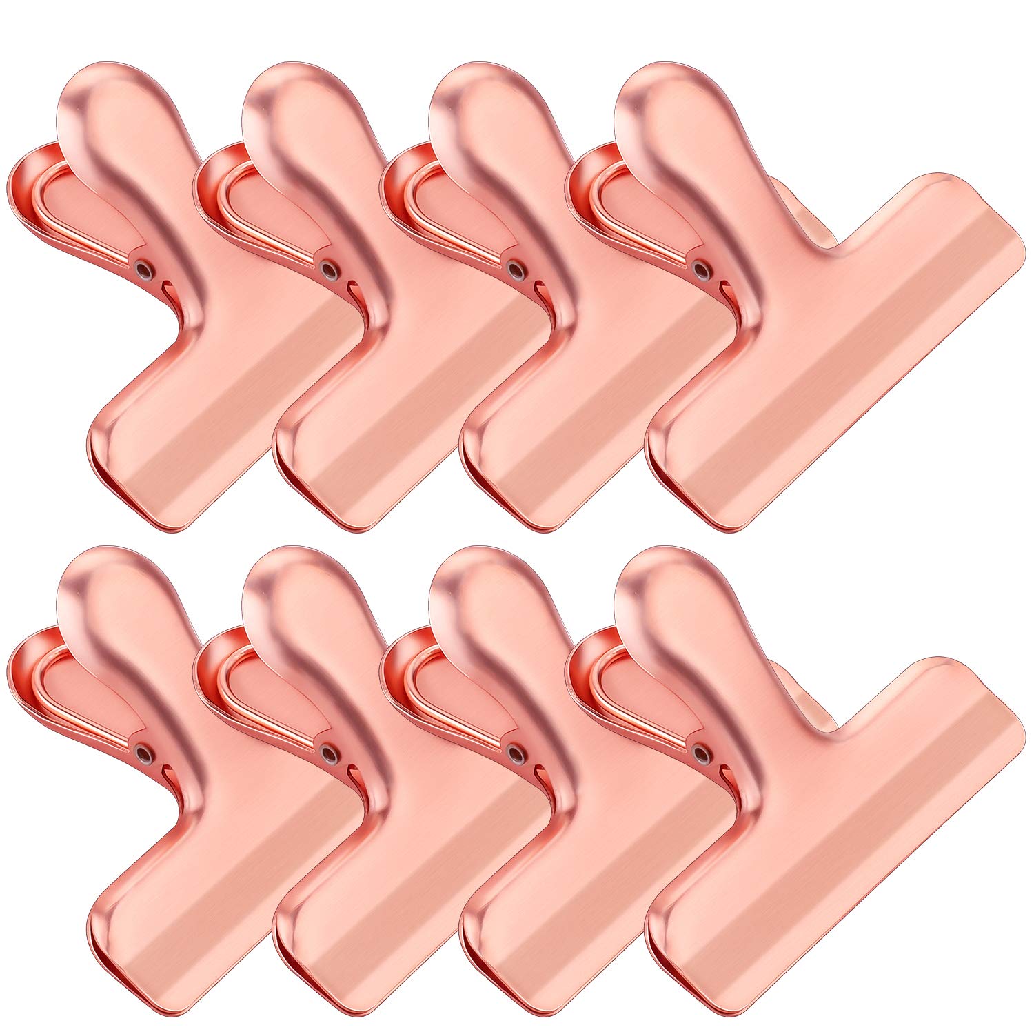 Whaline 8-Piece Stainless Steel Chip Clips Set - Rose Gold Heavy Duty Food Bag Clips with Round Edges & Airtight Seal for Kitchen, Pantry, Office & Home Storage | Perfect for Chips, Snacks, Cereal & Bulk Food Organization