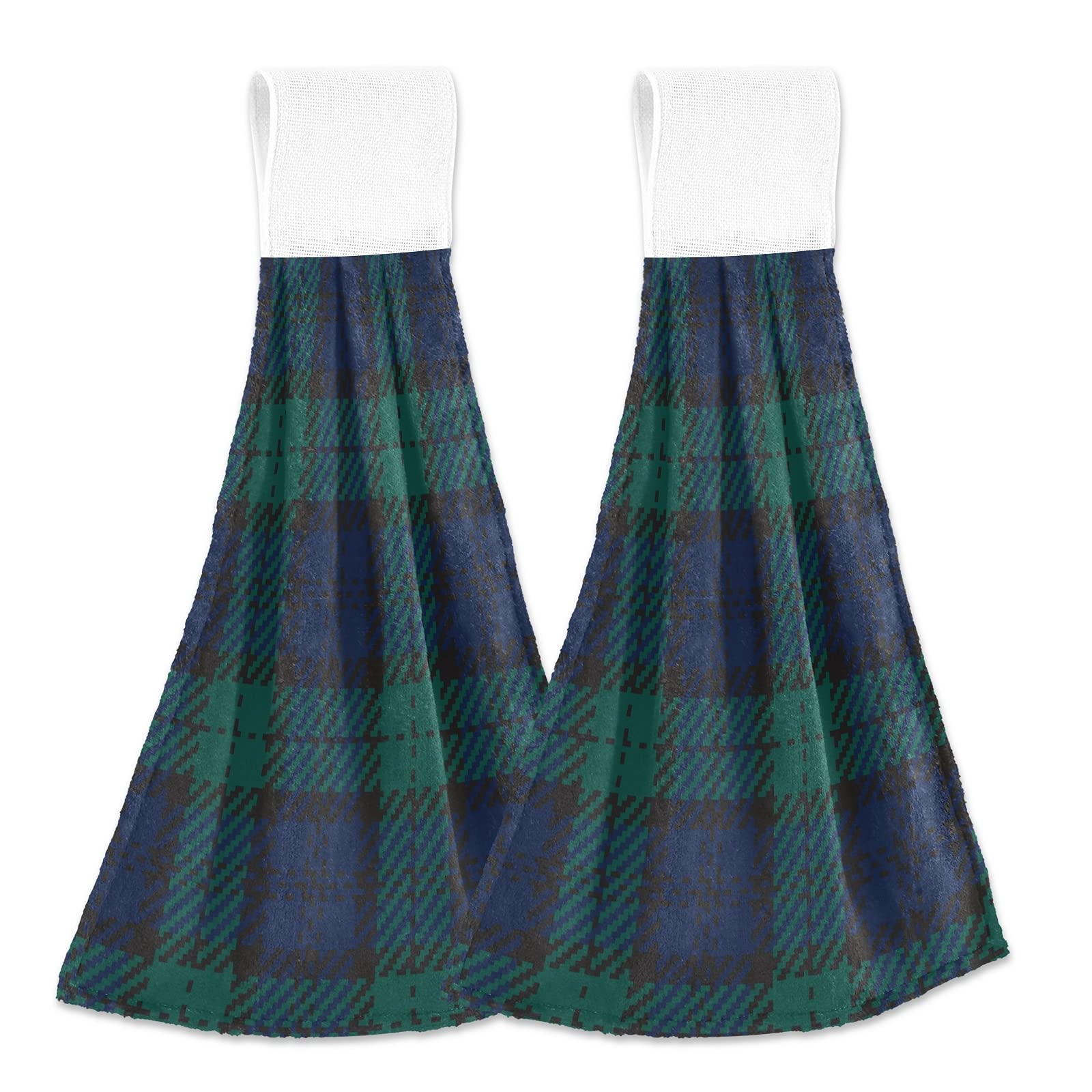 JUNZAN Checked Hanging Kitchen Towels - 2 Pack Decorative Cotton Hand Towels with Loops for Easy Hanging | Perfect for Kitchen, Bathroom, and Dining Room Decor