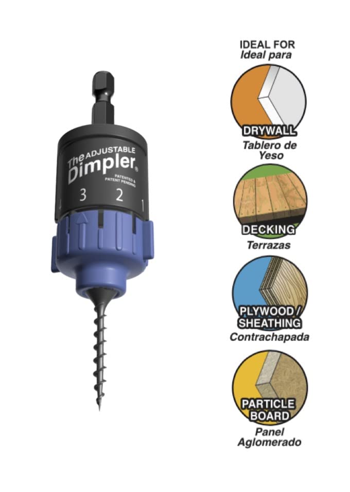 Adjustable DIMPLER® Drywall Bit - Magnetic Screw Holder for Electric & Impact Drills - Convert to Drywall & Deck Screw Gun - Ideal for Home Renovation & Construction Projects