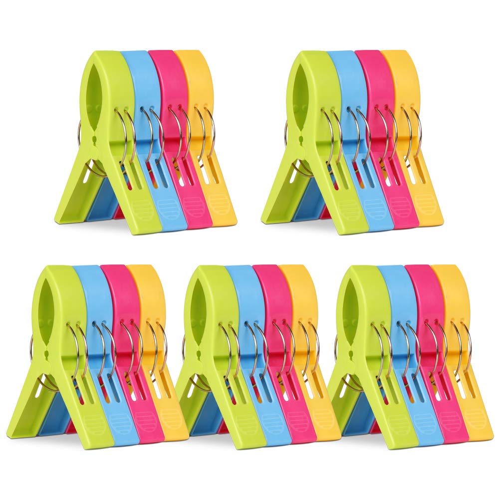 20 Pack Jumbo Size Beach Towel Clips - Heavy Duty Plastic Chair Clamps for Pool, Cruise & Outdoor Use - Secure Towels & Clothes on Beach Chairs, Deck Chairs & Clotheslines - Prevents Towels from Blowing Away in Wind (Great for Vacation, Swimming & Travel)