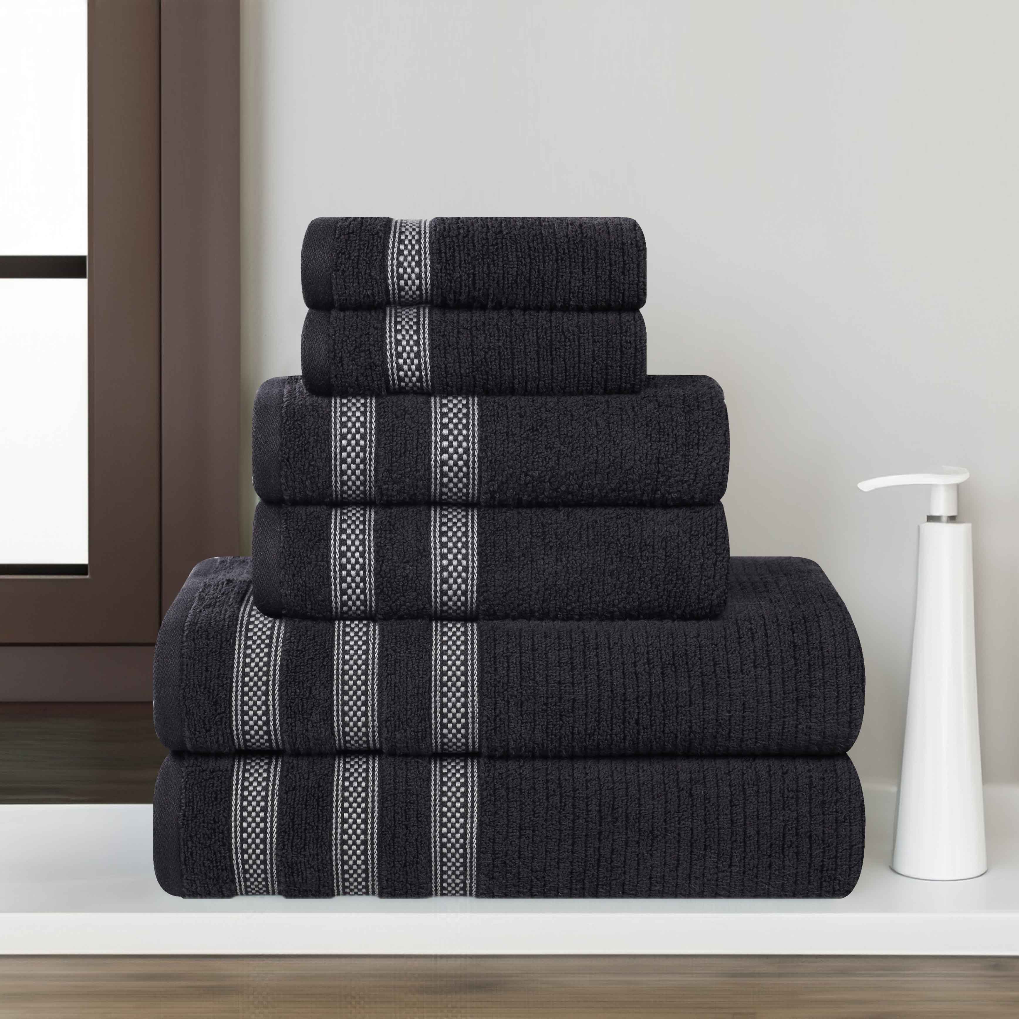 Premium 6-Piece Zero Twist Cotton Towel Set - Ultra Soft, Absorbent & Quick-Drying Bath Towels with Geometric Border Design for Spa, Bathroom & Luxury Home Decor