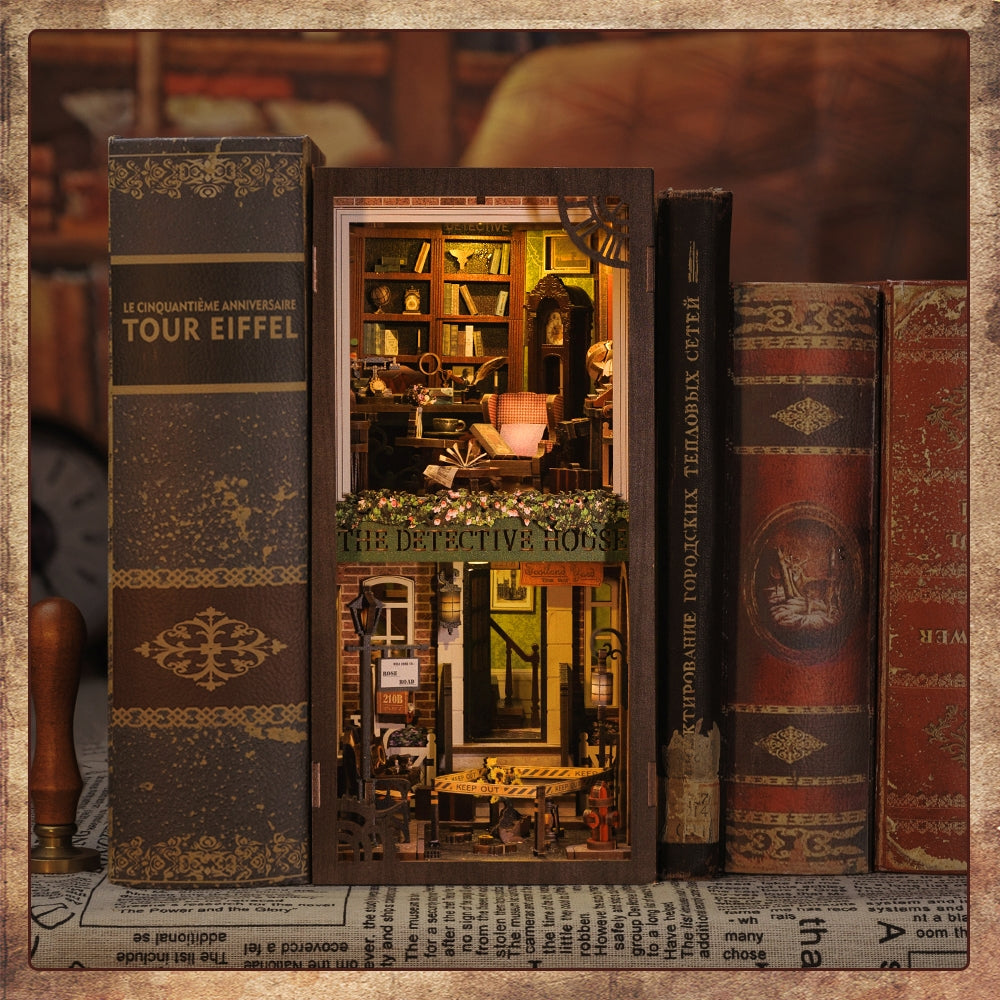 Book Nook Kit: Rose Detective Agency with Dust Cover - DIY Miniature Bookshelf Insert for Home Decor, Gift for Book Lovers & Mystery Enthusiasts - Perfect for Living Room, Bedroom & Office Display