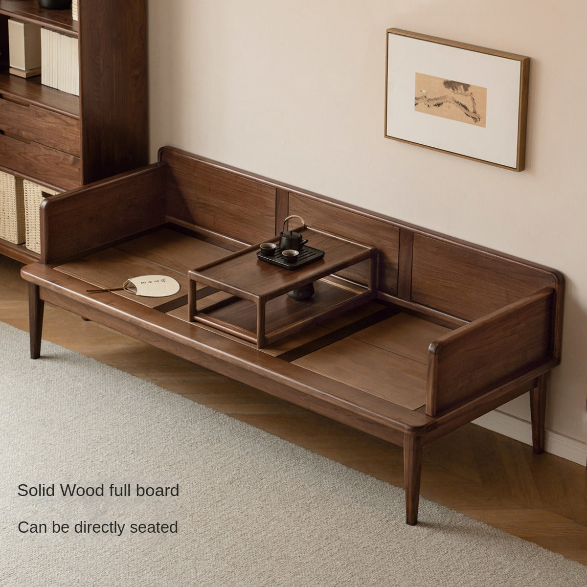 Premium Solid Wood Bed Frame - Black Walnut & Oak - Modern Chinese Style Bedroom Furniture for Master Bedroom or Guest Room