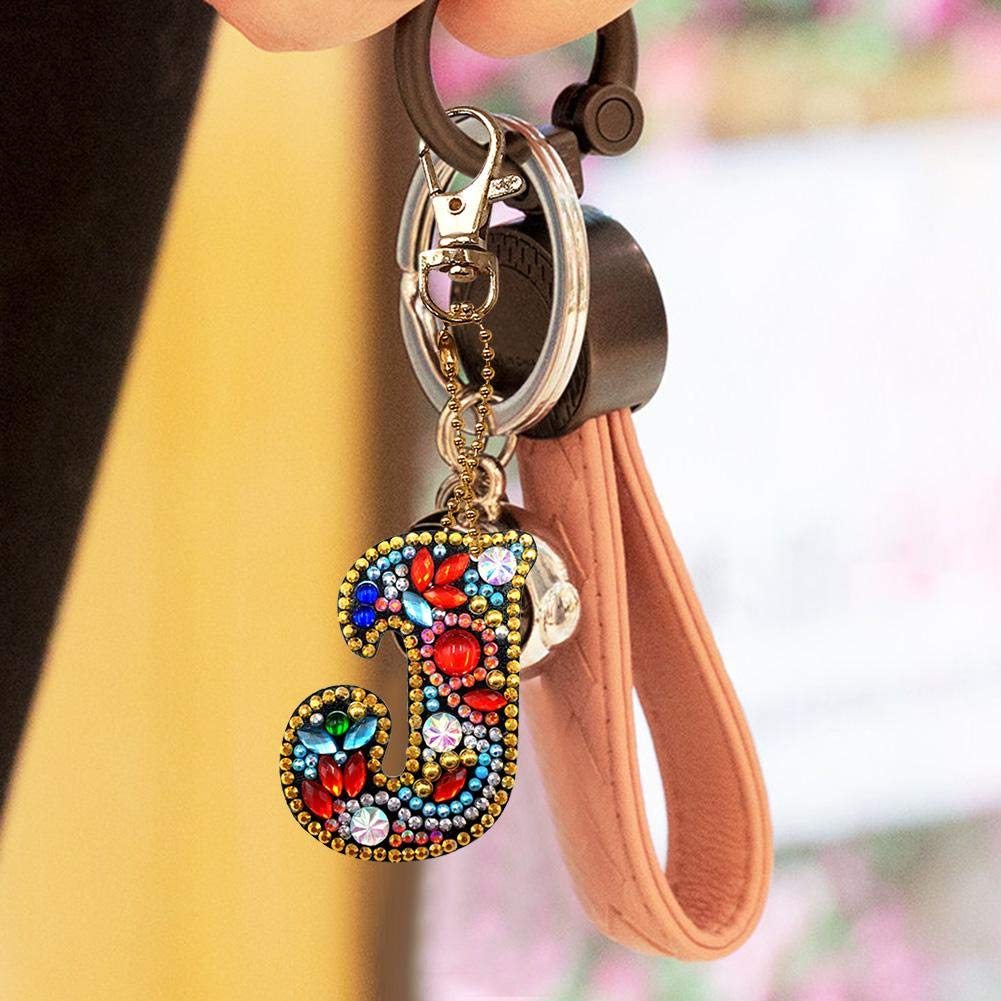 LUSandy DIY 5D Diamond Painting Keychain Kit - Full Drill A-Z Letter Keychains with Crystal Rhinestones, Mosaic Art by Numbers for Adults (Letter J) | Perfect for Gifts, Home Decor & Craft Projects