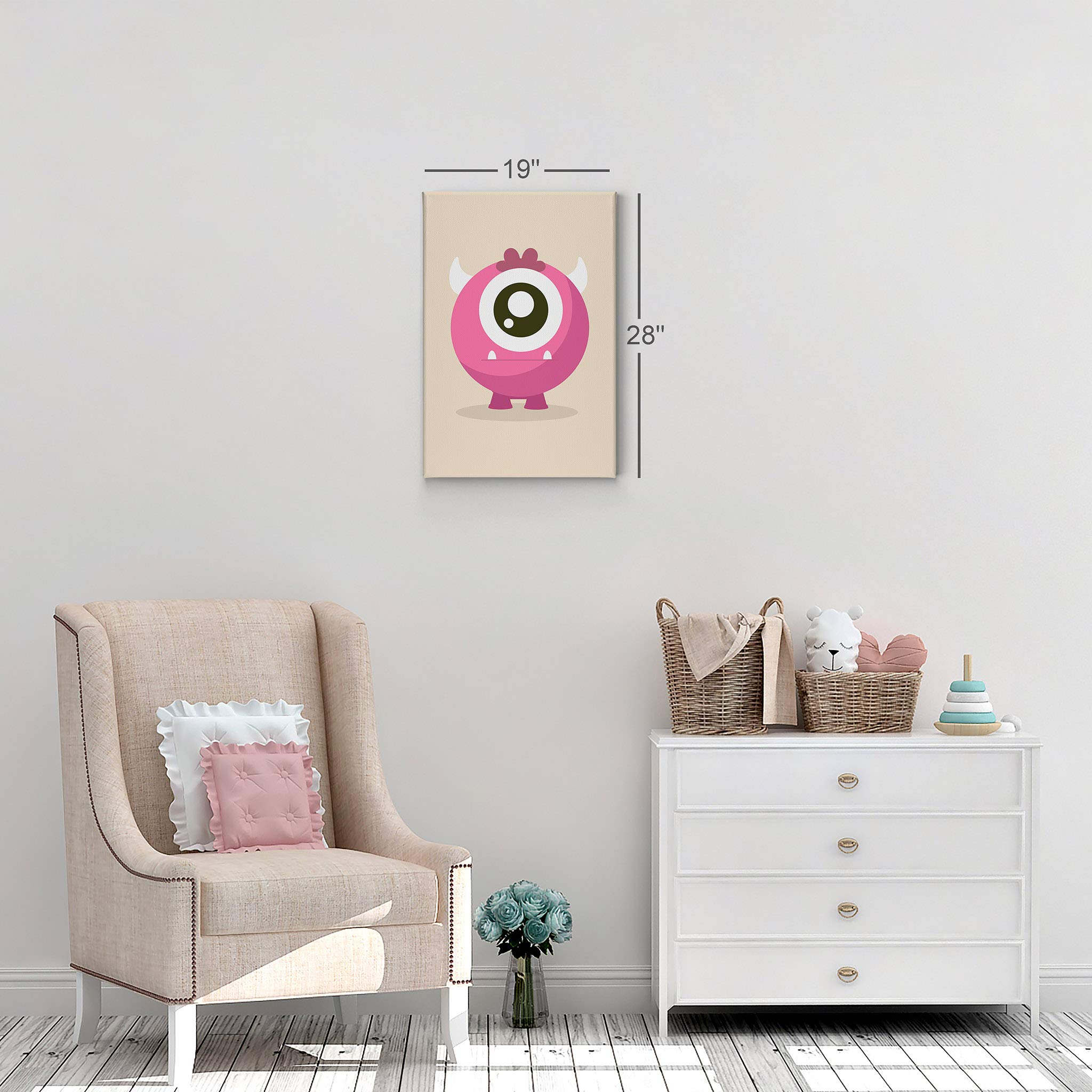 Smile Art Design Lovely Pink Monster Cream Background Canvas Print - 12x8 Inch Kids Room Wall Art, Nursery Decor, Baby Room Decoration | Ready to Hang, Made in USA | Perfect for Children's Bedrooms, Playrooms & Daycare Centers