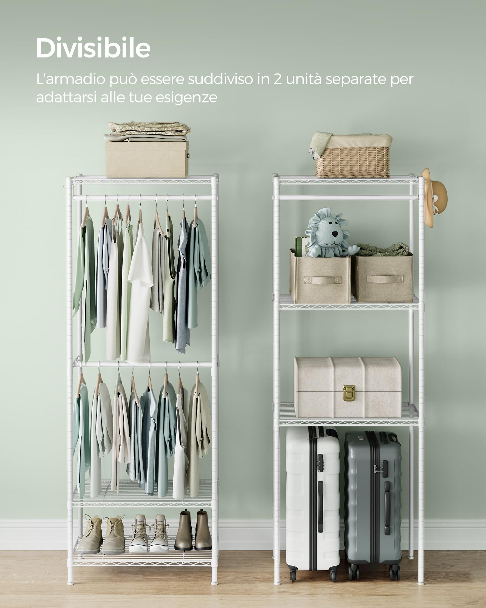 SONGMICS Metal Wardrobe with Adjustable Shelves, Hanging Rods & Hooks - Durable, Separable Freestanding Closet Organizer in Cloud White LGR431W01 - Perfect for Bedroom, Closet, Dorm & Small Space Storage