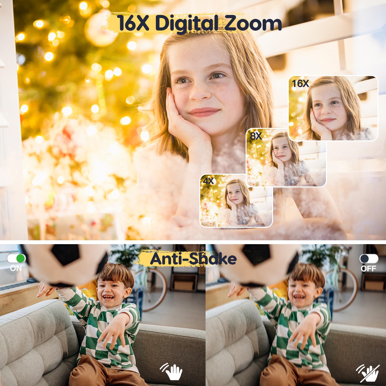Camkory 44MP Digital Camera with 1080P FHD Video, 16X Digital Zoom - Compact Vlogging Camera for Kids, Teens, Students & Beginners - Perfect for Travel, Birthday Gifts & Family Events (Black)