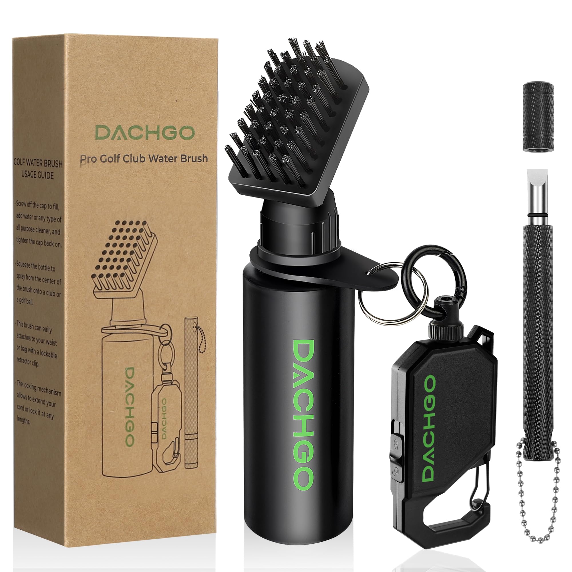**Dachgo Pro Golf Club Cleaner Brush with Groove Sharpener Tool – Retractable Water Brush with Locking Clip & 4 oz Squeeze Bottle – Best Golf Accessories & Gifts for Men & Women – Perfect for Cleaning Clubs on the Course or at Home**