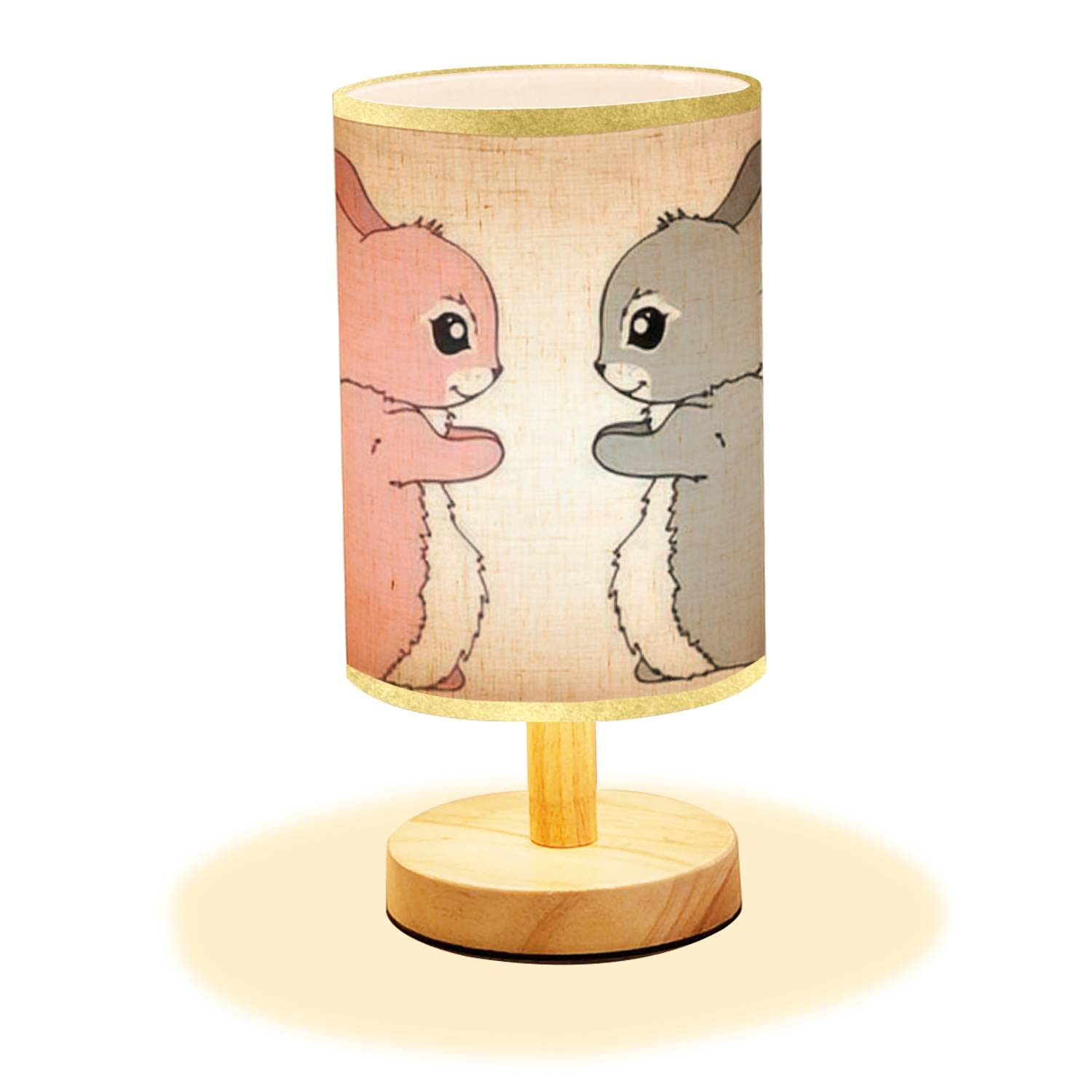 Minimalist Wooden Rabbit Nightstand Lamp with Flaxen Fabric Shade - Modern Bedside Table Light for Bedroom, Living Room & Office - Perfect for Reading, Relaxing & Creating Cozy Atmosphere