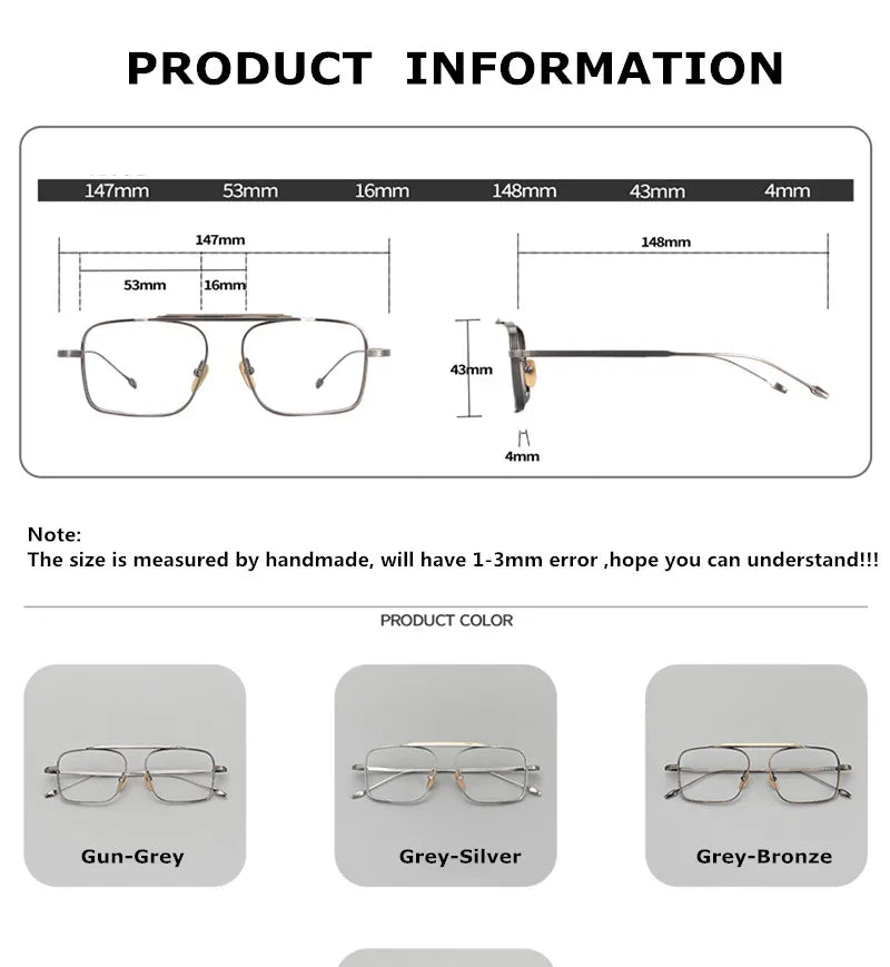 Aimee Unisex Full Rim Square Double Bridge Titanium Eyeglasses 49216 - Lightweight Durable Frame for Men & Women - Perfect for Reading, Work & Fashion Accessories
