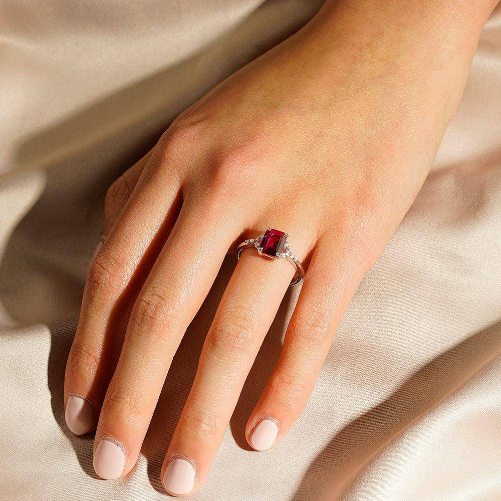 2 CT Petite Emerald Cut Lab-Grown Ruby Ring - Elegant Solitaire Jewelry for Women, Perfect for Engagement, Wedding & Special Occasions