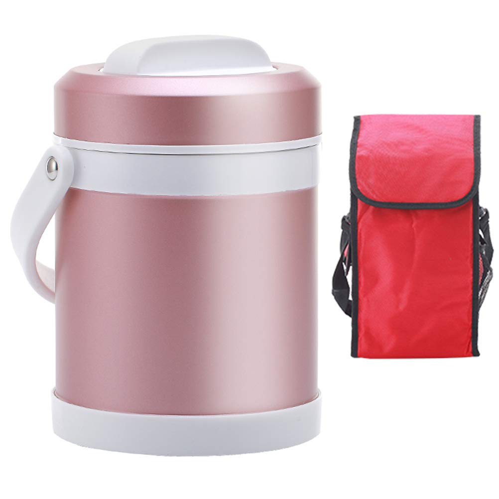 Premium 304 Stainless Steel Vacuum Insulated Lunch Box for Adults - 3-Tier Bento Food Container with Leakproof Lid & Insulated Carry Bag - Ideal for Office, School, Picnic & Travel (Pink)