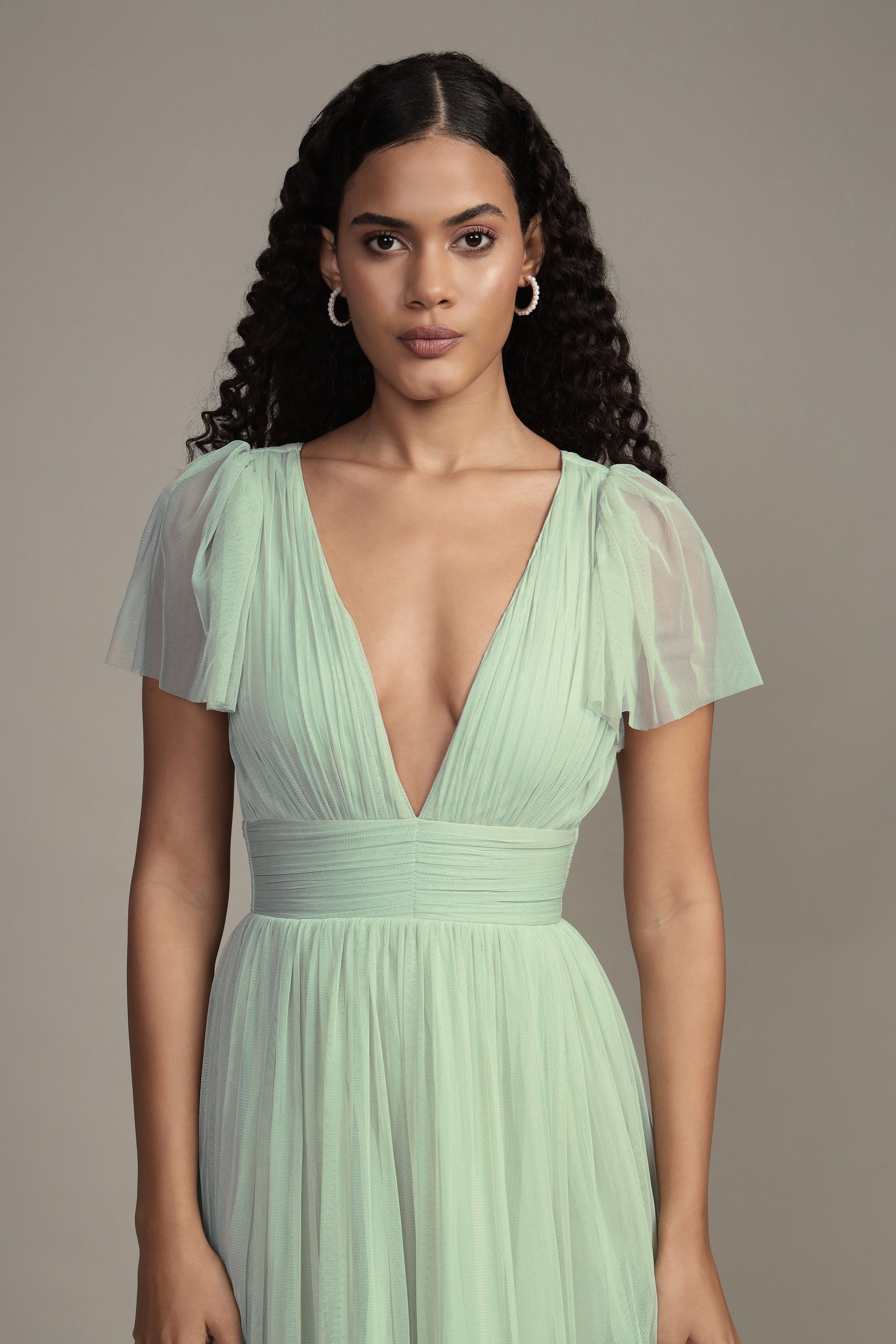 Madison Sage Green Tulle Bridesmaid Midi Dress - Elegant Tea-Length Formal Gown for Weddings, Parties & Special Occasions